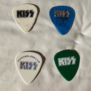 Kiss Branded Guitar Picks in White, Blue, and Green